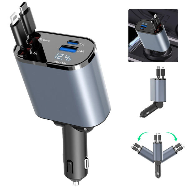 100W 4 IN 1 Retractable Car Charger USB