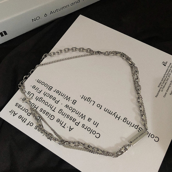 Cross Square Plaques With Double Layered Necklace