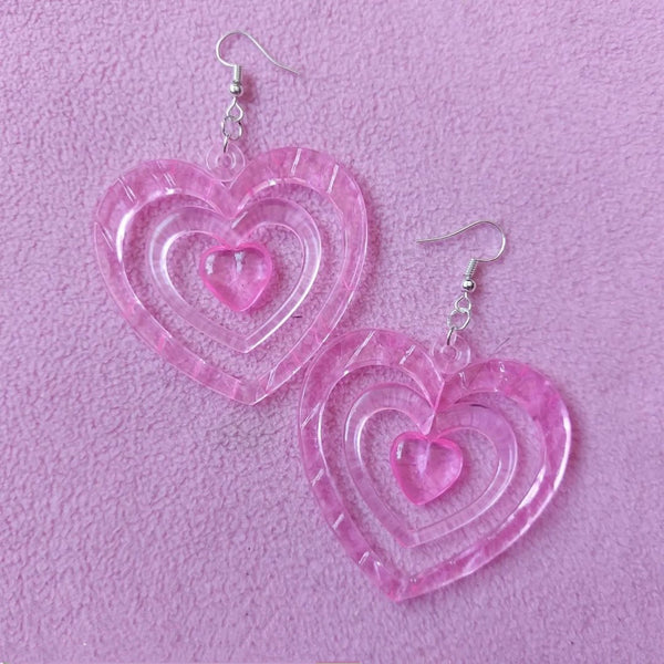Retro Love Acrylic Girl Heart Earrings Cute