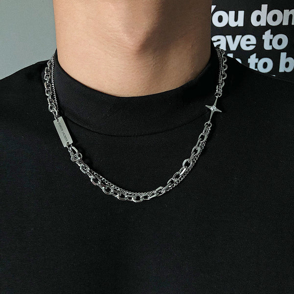 Cross Square Plaques With Double Layered Necklace